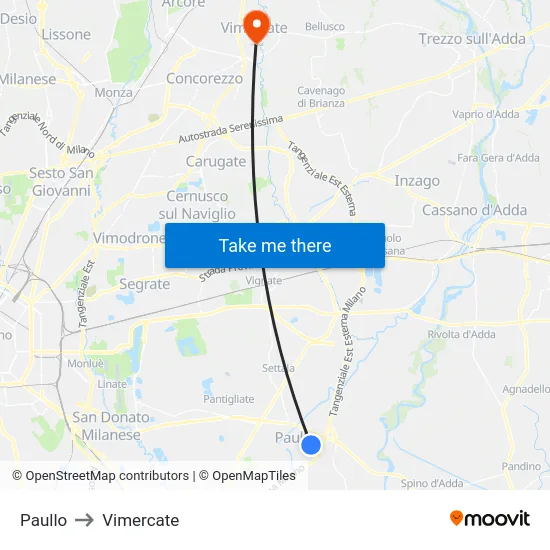 Paullo to Vimercate map