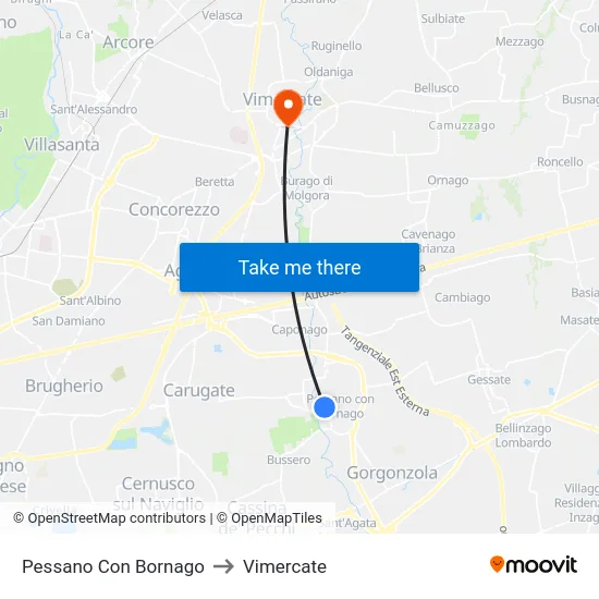 Pessano Con Bornago to Vimercate map