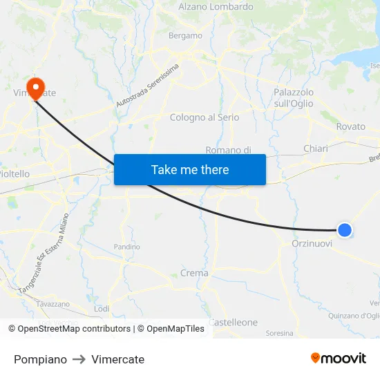 Pompiano to Vimercate map
