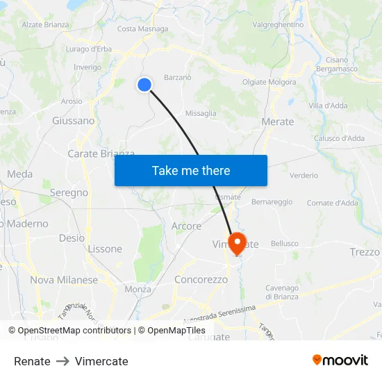 Renate to Vimercate map