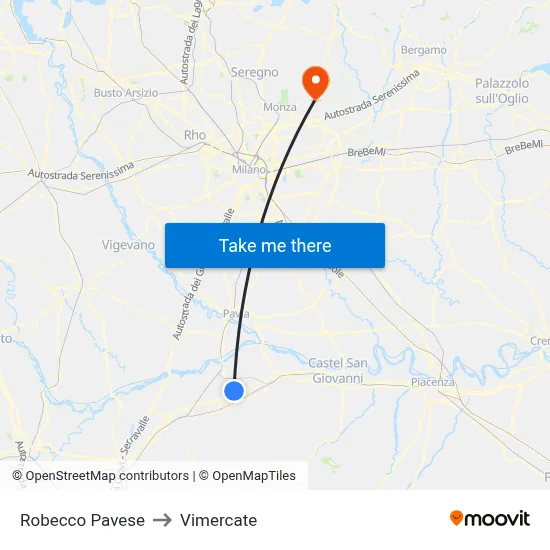Robecco Pavese to Vimercate map