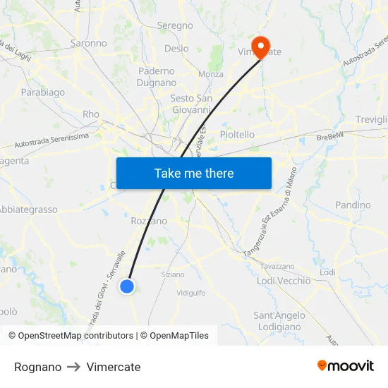 Rognano to Vimercate map