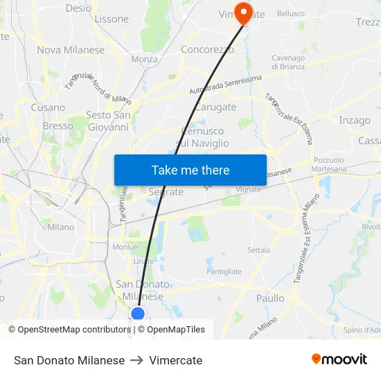 San Donato Milanese to Vimercate map