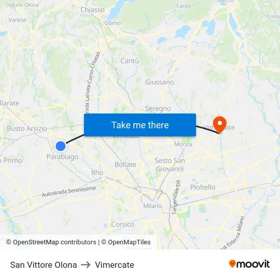 San Vittore Olona to Vimercate map