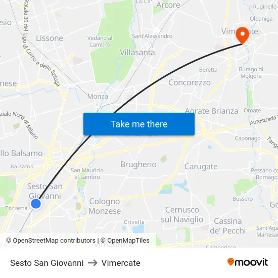 Sesto San Giovanni to Vimercate map