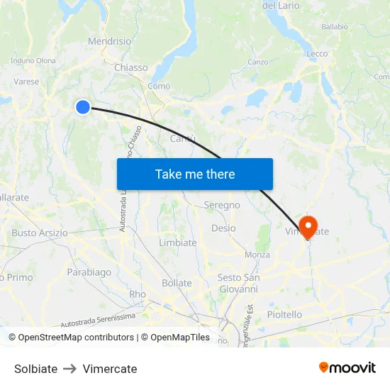 Solbiate to Vimercate map