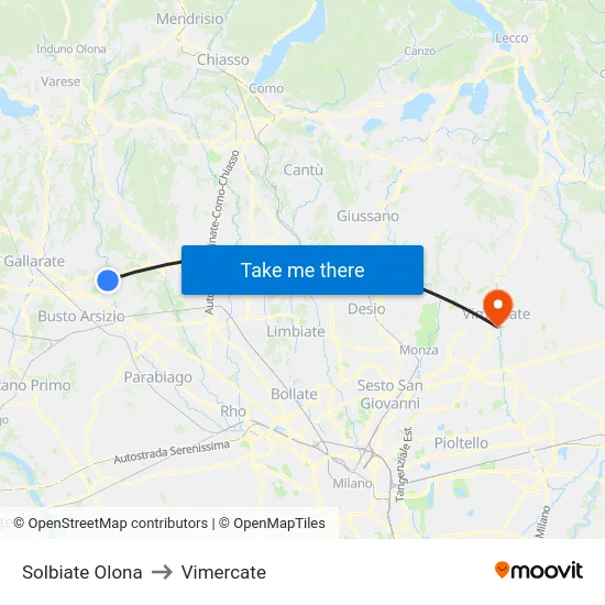 Solbiate Olona to Vimercate map