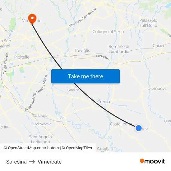 Soresina to Vimercate map