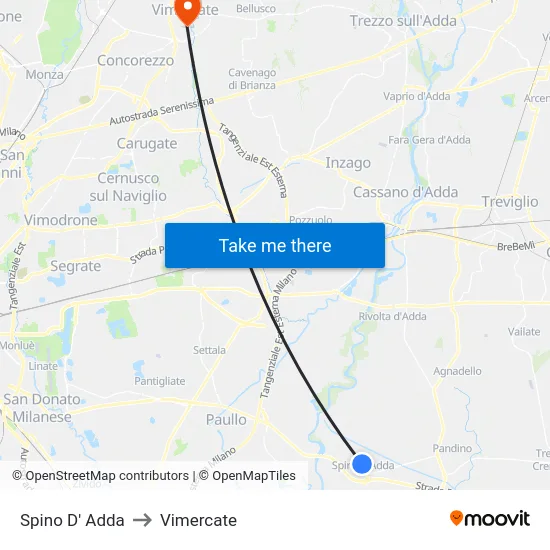 Spino D' Adda to Vimercate map