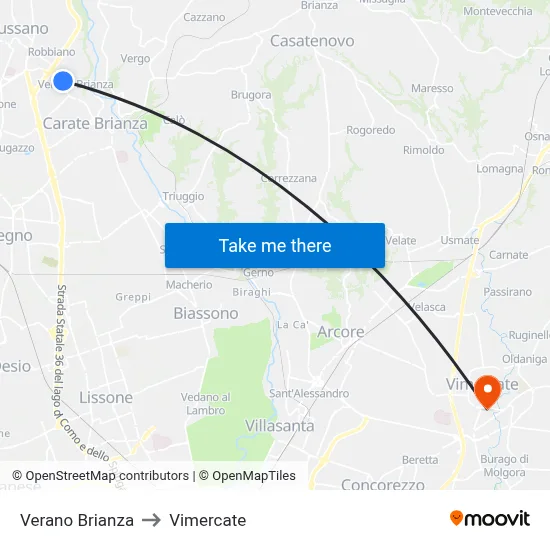 Verano Brianza to Vimercate map