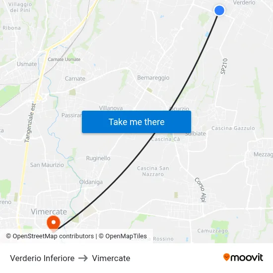 Verderio Inferiore to Vimercate map
