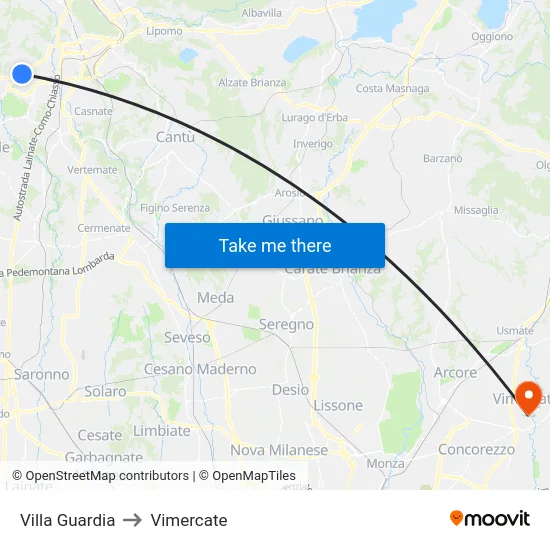 Villa Guardia to Vimercate map