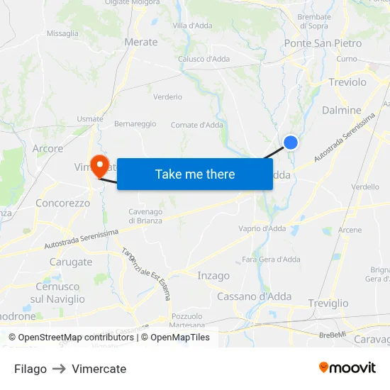 Filago to Vimercate map