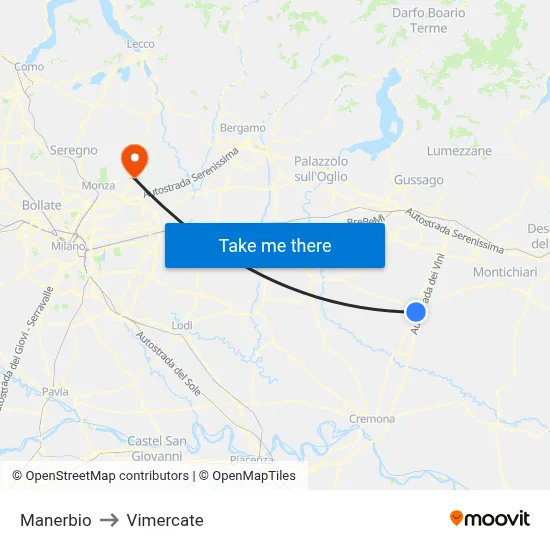 Manerbio to Vimercate map