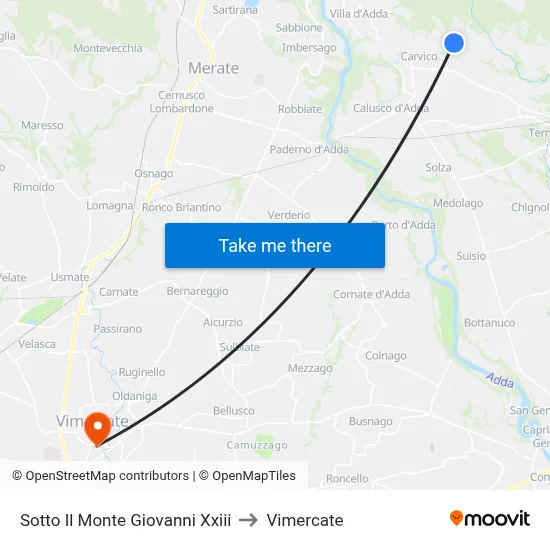 Sotto Il Monte Giovanni Xxiii to Vimercate map