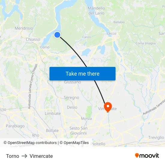 Torno to Vimercate map