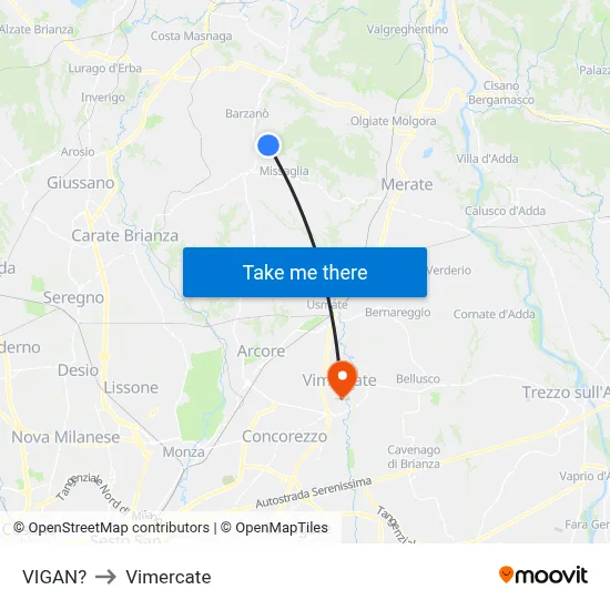 Vigano to Vimercate map