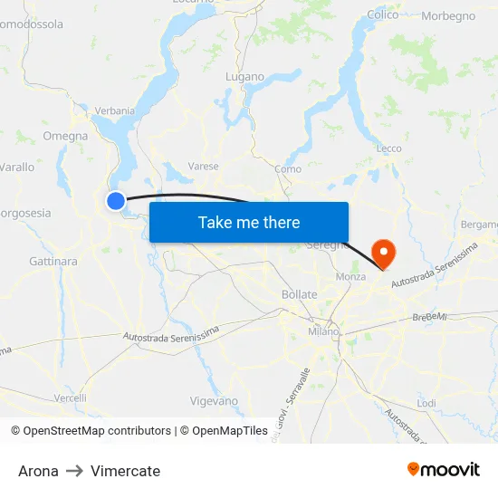 Arona to Vimercate map