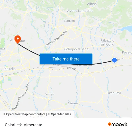 Chiari to Vimercate map