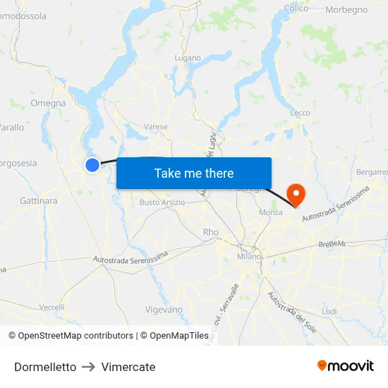 Dormelletto to Vimercate map