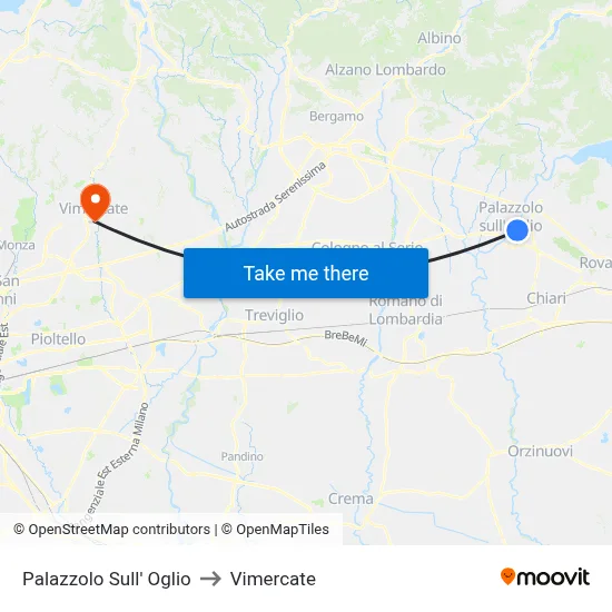 Palazzolo Sull' Oglio to Vimercate map
