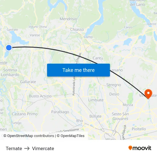 Ternate to Vimercate map