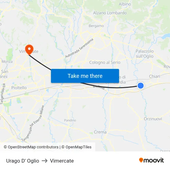 Urago D' Oglio to Vimercate map