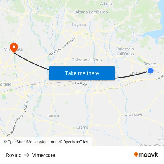 Rovato to Vimercate map