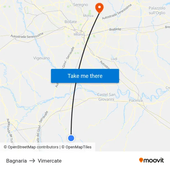Bagnaria to Vimercate map