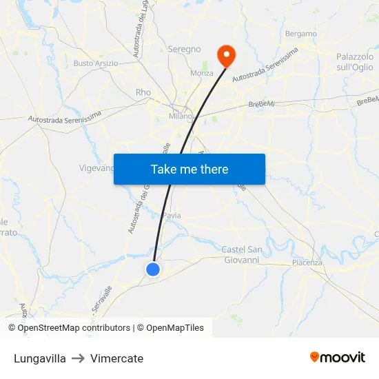 Lungavilla to Vimercate map