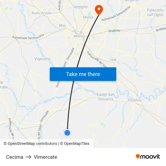 Cecima to Vimercate map