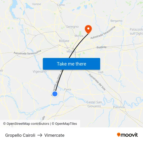 Gropello Cairoli to Vimercate map