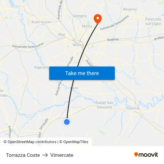 Torrazza Coste to Vimercate map