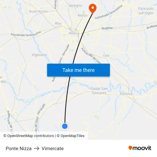 Ponte Nizza to Vimercate map