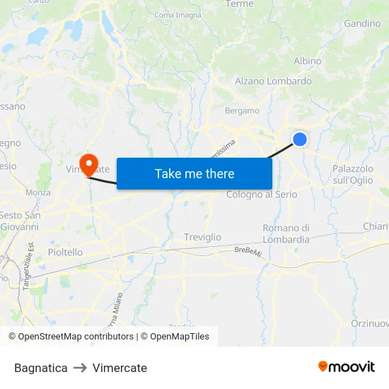 Bagnatica to Vimercate map