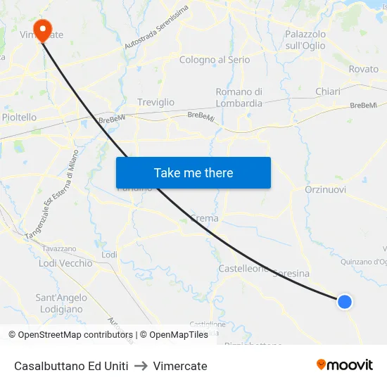 Casalbuttano Ed Uniti to Vimercate map