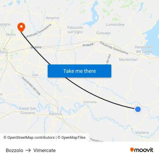 Bozzolo to Vimercate map