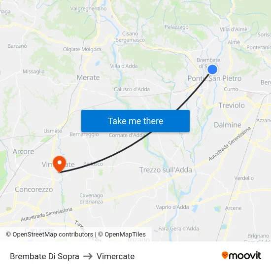 Brembate Di Sopra to Vimercate map