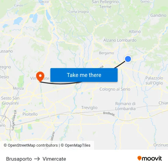 Brusaporto to Vimercate map