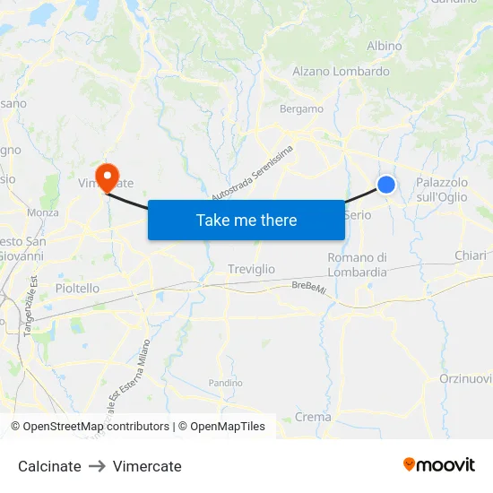 Calcinate to Vimercate map