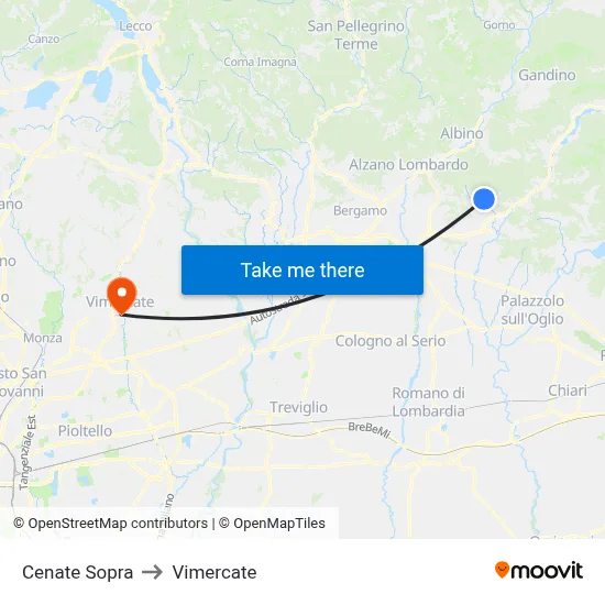 Cenate Sopra to Vimercate map