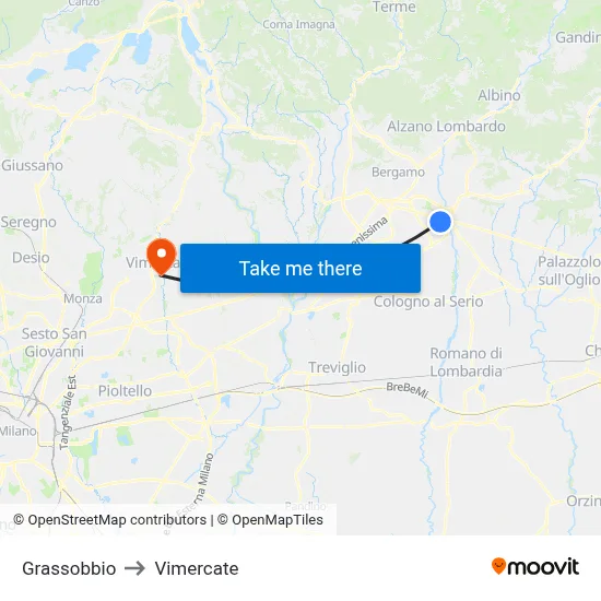 Grassobbio to Vimercate map