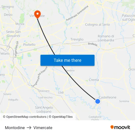 Montodine to Vimercate map