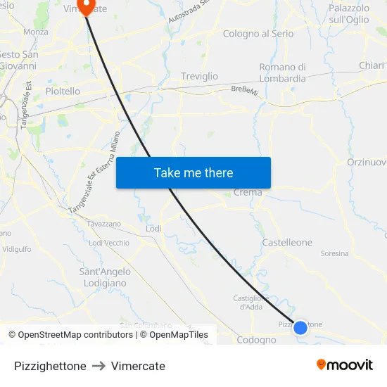 Pizzighettone to Vimercate map