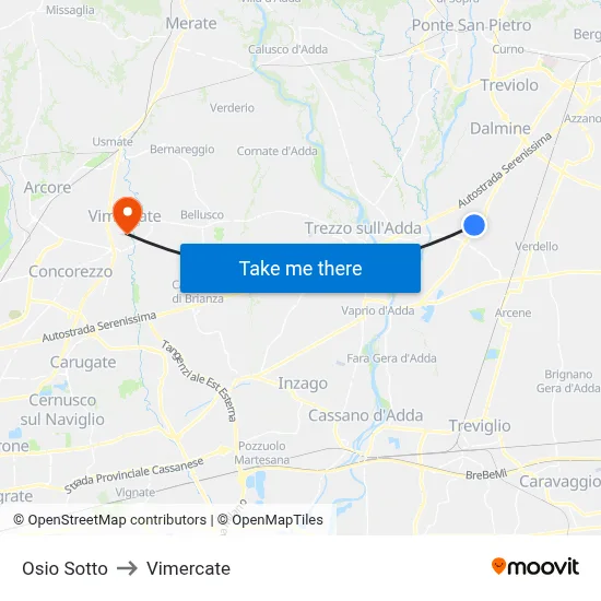 Osio Sotto to Vimercate map