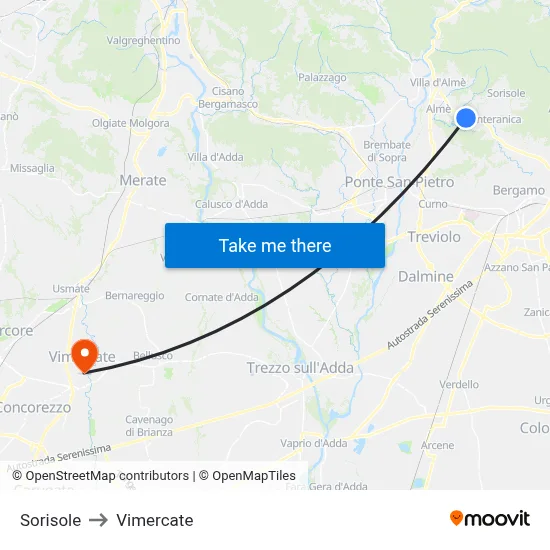 Sorisole to Vimercate map