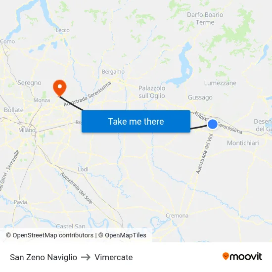 San Zeno Naviglio to Vimercate map