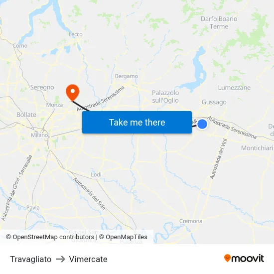 Travagliato to Vimercate map