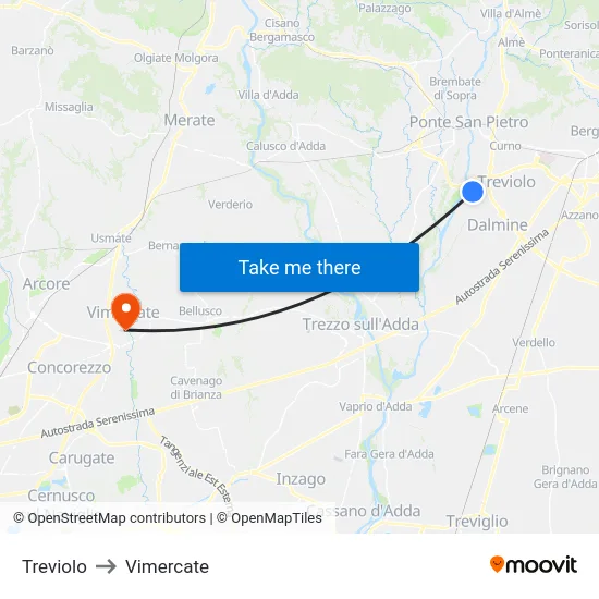 Treviolo to Vimercate map
