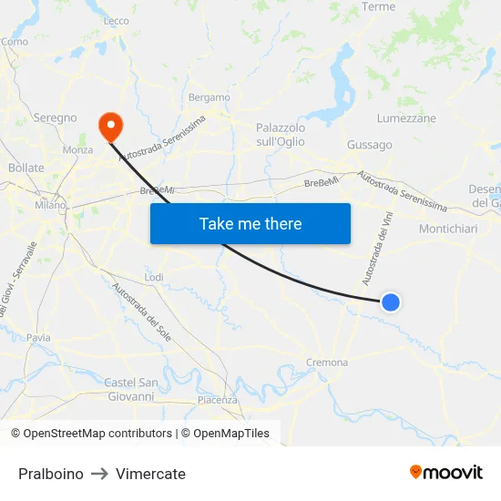 Pralboino to Vimercate map